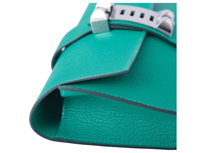 Clutch Hermès Medor in pelle verde con hardware in palladio - vista 4