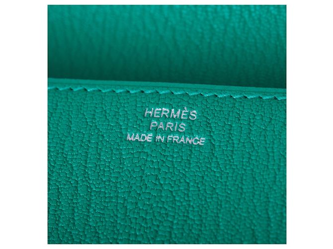 Clutch Hermès Medor in pelle verde con hardware in palladio - vista 5