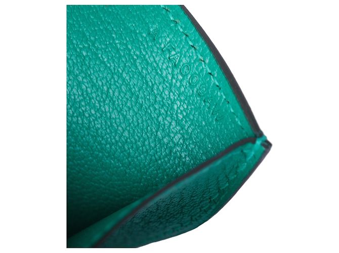 Clutch Hermès Medor in pelle verde con hardware in palladio - vista 6