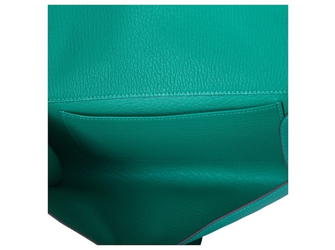 Clutch Hermès Medor in pelle verde con hardware in palladio - vista 7