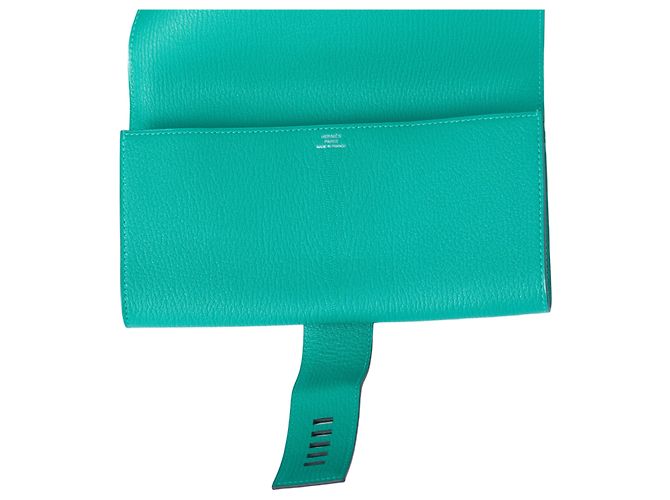 Clutch Hermès Medor in pelle verde con hardware in palladio - vista 8