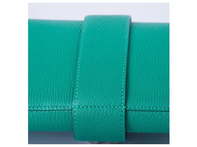 Clutch Hermès Medor in pelle verde con hardware in palladio - vista 9