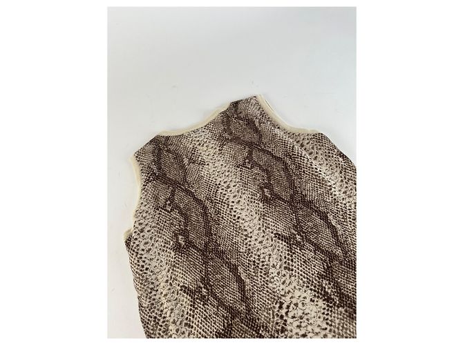 Top senza maniche in maglia con stampa pitone vintage Givenchy Boutique crema marrone M - vista 10