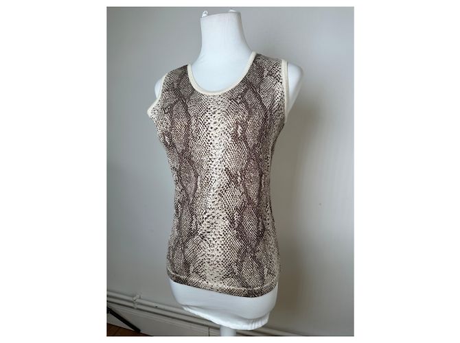 Top senza maniche in maglia con stampa pitone vintage Givenchy Boutique crema marrone M - vista 11