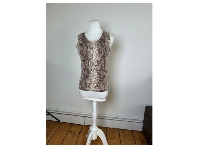 Top senza maniche in maglia con stampa pitone vintage Givenchy Boutique crema marrone M - vista 2
