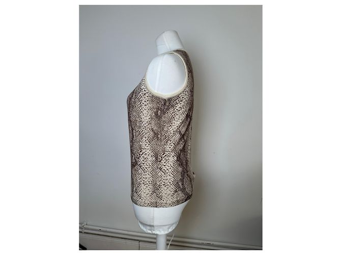 Top senza maniche in maglia con stampa pitone vintage Givenchy Boutique crema marrone M - vista 3