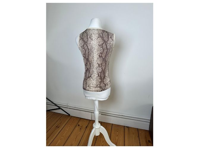 Top senza maniche in maglia con stampa pitone vintage Givenchy Boutique crema marrone M - vista 4