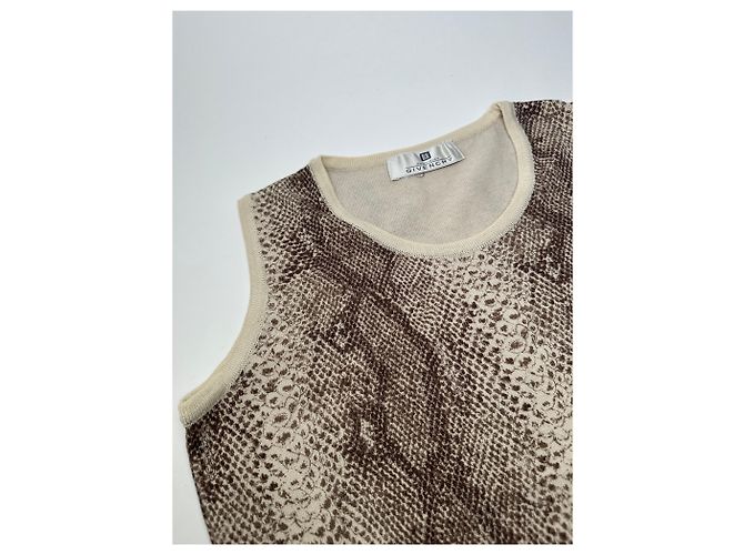 Top senza maniche in maglia con stampa pitone vintage Givenchy Boutique crema marrone M - vista 5