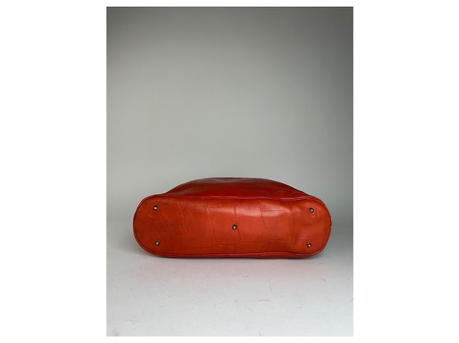 Céline Vintage Celine Triomphe Crest Krokodil-Prägung Leder Tote Rot - Ansicht 7