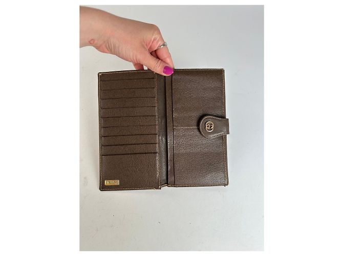 Vintage Gucci Web Stripe Leather Long Wallet Brown - view 4