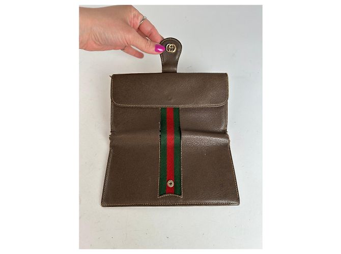 Vintage Gucci Web Stripe Leather Long Wallet Brown - view 6