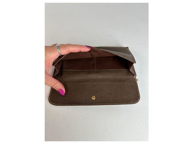 Vintage Gucci Web Stripe Leather Long Wallet Brown - view 7