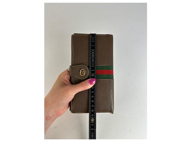 Vintage Gucci Web Stripe Leather Long Wallet Brown - view 8
