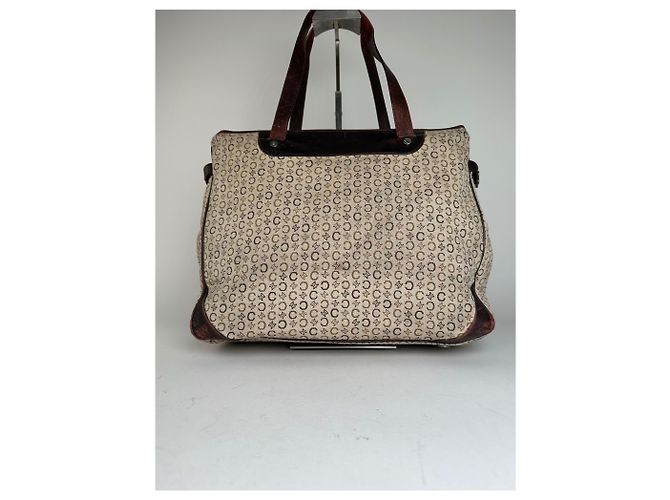 Edge Céline Vintage Celine Macadam C Monogram beschichtete Canvas Tote Beige Burgunder - Ansicht 10