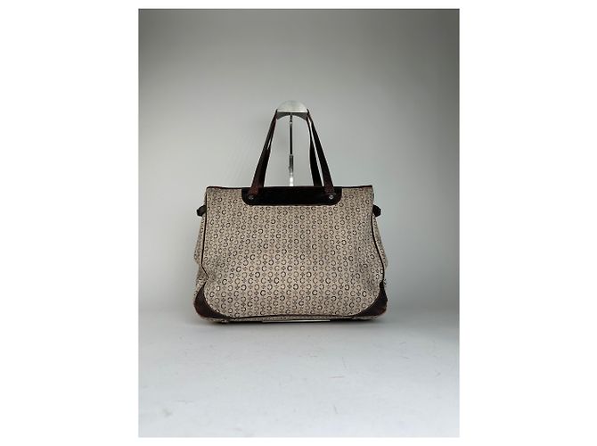 Edge Céline Vintage Celine Macadam C Monogram beschichtete Canvas Tote Beige Burgunder - Ansicht 11