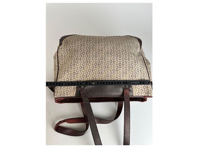 Edge Céline Vintage Celine Macadam C Monogram beschichtete Canvas Tote Beige Burgunder - Ansicht 13
