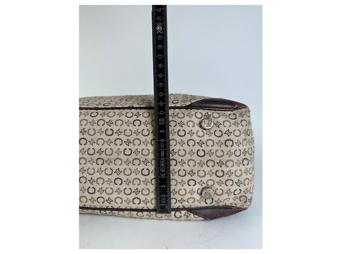 Edge Céline Vintage Celine Macadam C Monogram beschichtete Canvas Tote Beige Burgunder - Ansicht 14