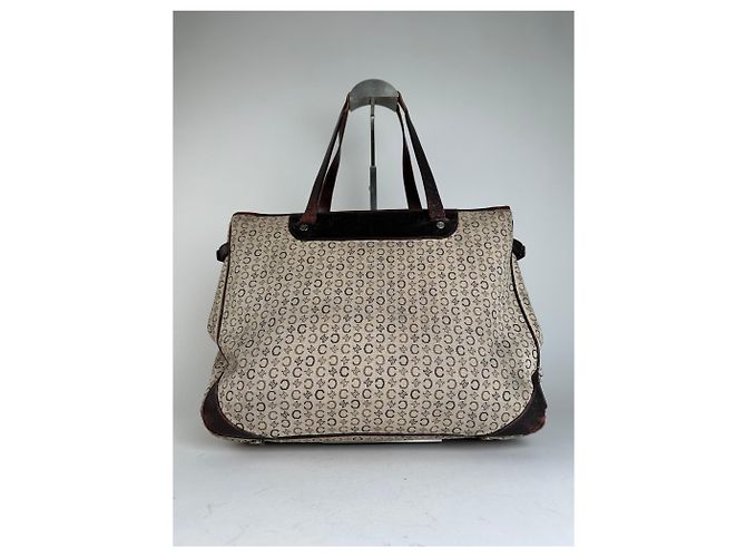 Edge Céline Vintage Celine Macadam C Monogram beschichtete Canvas Tote Beige Burgunder - Ansicht 2