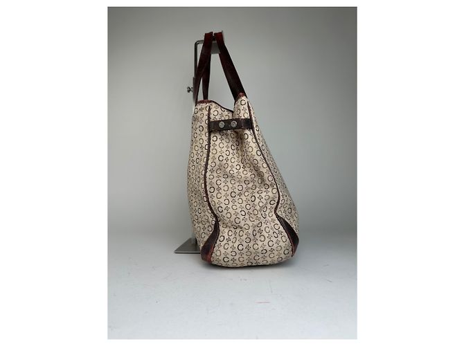 Edge Céline Vintage Celine Macadam C Monogram beschichtete Canvas Tote Beige Burgunder - Ansicht 6