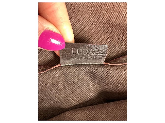 Edge Céline Vintage Celine Macadam C Monogram beschichtete Canvas Tote Beige Burgunder - Ansicht 7
