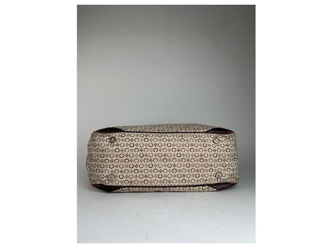 Edge Céline Vintage Celine Macadam C Monogram beschichtete Canvas Tote Beige Burgunder - Ansicht 8