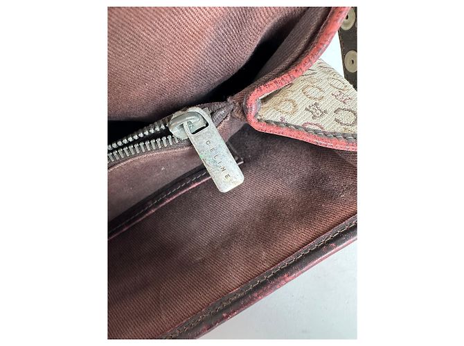 Edge Céline Vintage Celine Macadam C Monogram beschichtete Canvas Tote Beige Burgunder - Ansicht 9