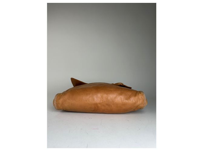 Vintage Loewe Leather Shoulder Bag with Ostrich Trim Tan Camel - view 10