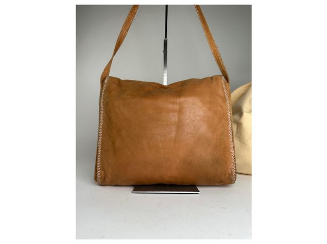 Vintage Loewe Leather Shoulder Bag with Ostrich Trim Tan Camel - view 13