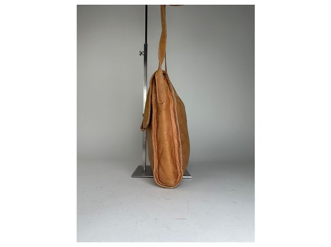 Vintage Loewe Leather Shoulder Bag with Ostrich Trim Tan Camel - view 3