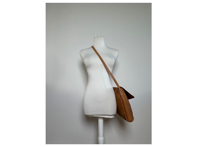 Vintage Loewe Leather Shoulder Bag with Ostrich Trim Tan Camel - view 6