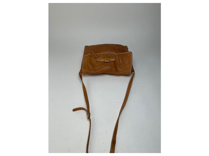 Vintage Loewe Leather Shoulder Bag with Ostrich Trim Tan Camel - view 9