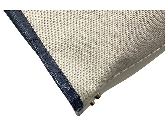 Autre Marque Borsa Tote Martina in lino beige / blu navy e coccodrillo di Maria Oliver - vista 10