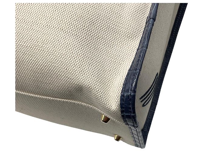Autre Marque Borsa Tote Martina in lino beige / blu navy e coccodrillo di Maria Oliver - vista 11