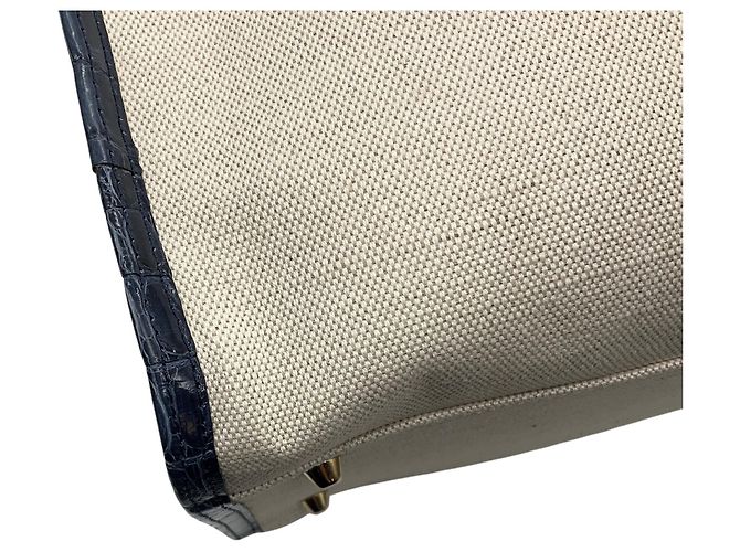 Autre Marque Borsa Tote Martina in lino beige / blu navy e coccodrillo di Maria Oliver - vista 12