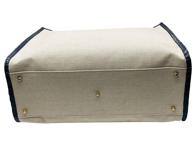 Autre Marque Borsa Tote Martina in lino beige / blu navy e coccodrillo di Maria Oliver - vista 4