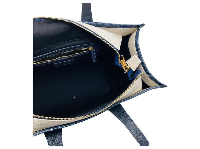 Autre Marque Borsa Tote Martina in lino beige / blu navy e coccodrillo di Maria Oliver - vista 6