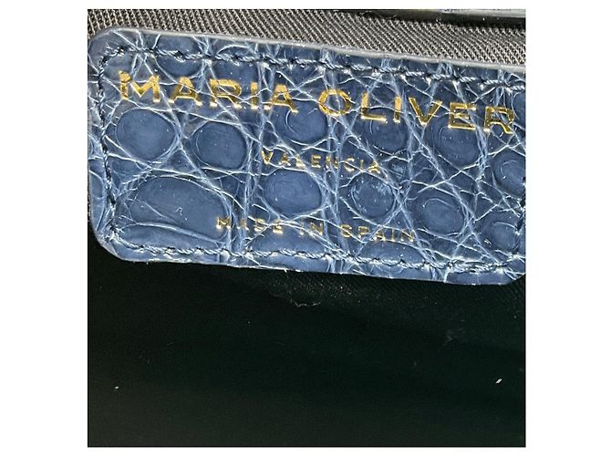 Autre Marque Borsa Tote Martina in lino beige / blu navy e coccodrillo di Maria Oliver - vista 7