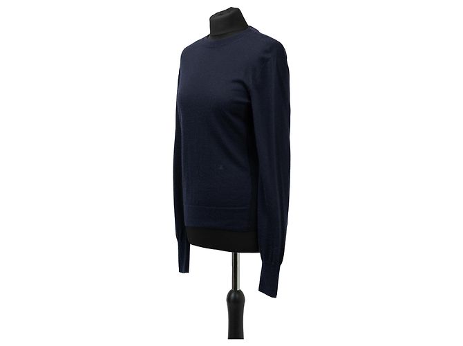 Autre Marque CELINE Strickbluse Rundhalsausschnitt Marineblau Seide Kaschmir Wolle - Ansicht 2