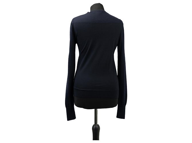 Autre Marque CELINE Strickbluse Rundhalsausschnitt Marineblau Seide Kaschmir Wolle - Ansicht 3