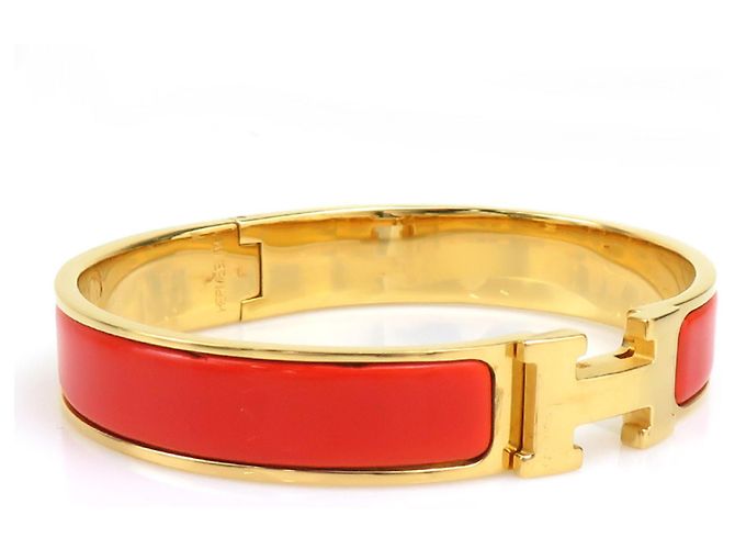Pulseira Bangle Clic Clack H da Hermès Dourado Laranja - vista 2