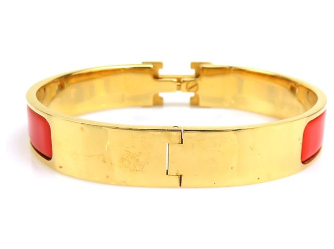 Pulseira Bangle Clic Clack H da Hermès Dourado Laranja - vista 4