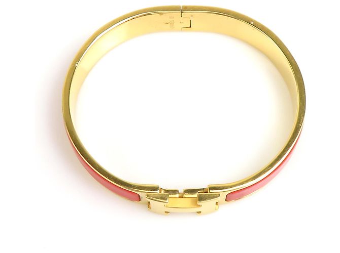 Pulseira Bangle Clic Clack H da Hermès Dourado Laranja - vista 5