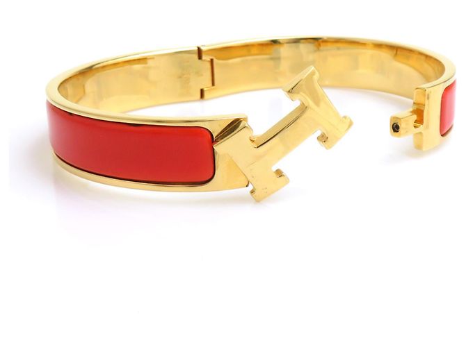 Pulseira Bangle Clic Clack H da Hermès Dourado Laranja - vista 6