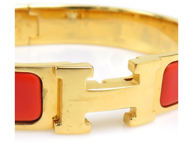 Pulseira Bangle Clic Clack H da Hermès Dourado Laranja - vista 7