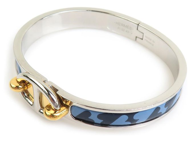 Hermès Pulsera Bangle Mini Click Chaine d'Ancre HERMES Plata Azul Dorado - vista 2