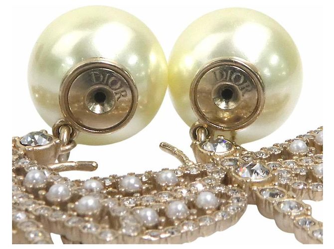Pendientes colgantes diseño libélula Christian Dior Plata Dorado Blanco roto - vista 10