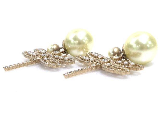 Pendientes colgantes diseño libélula Christian Dior Plata Dorado Blanco roto - vista 4