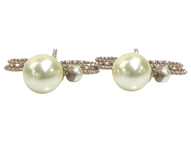 Pendientes colgantes diseño libélula Christian Dior Plata Dorado Blanco roto - vista 5