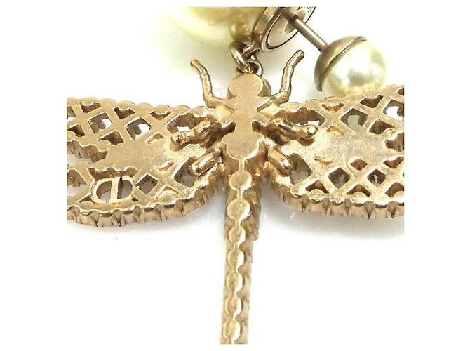 Pendientes colgantes diseño libélula Christian Dior Plata Dorado Blanco roto - vista 7