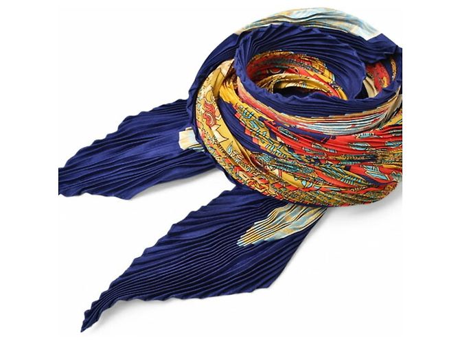 Bufanda Carre Plisada Hermès Roja Multicolor Azul marino - vista 2